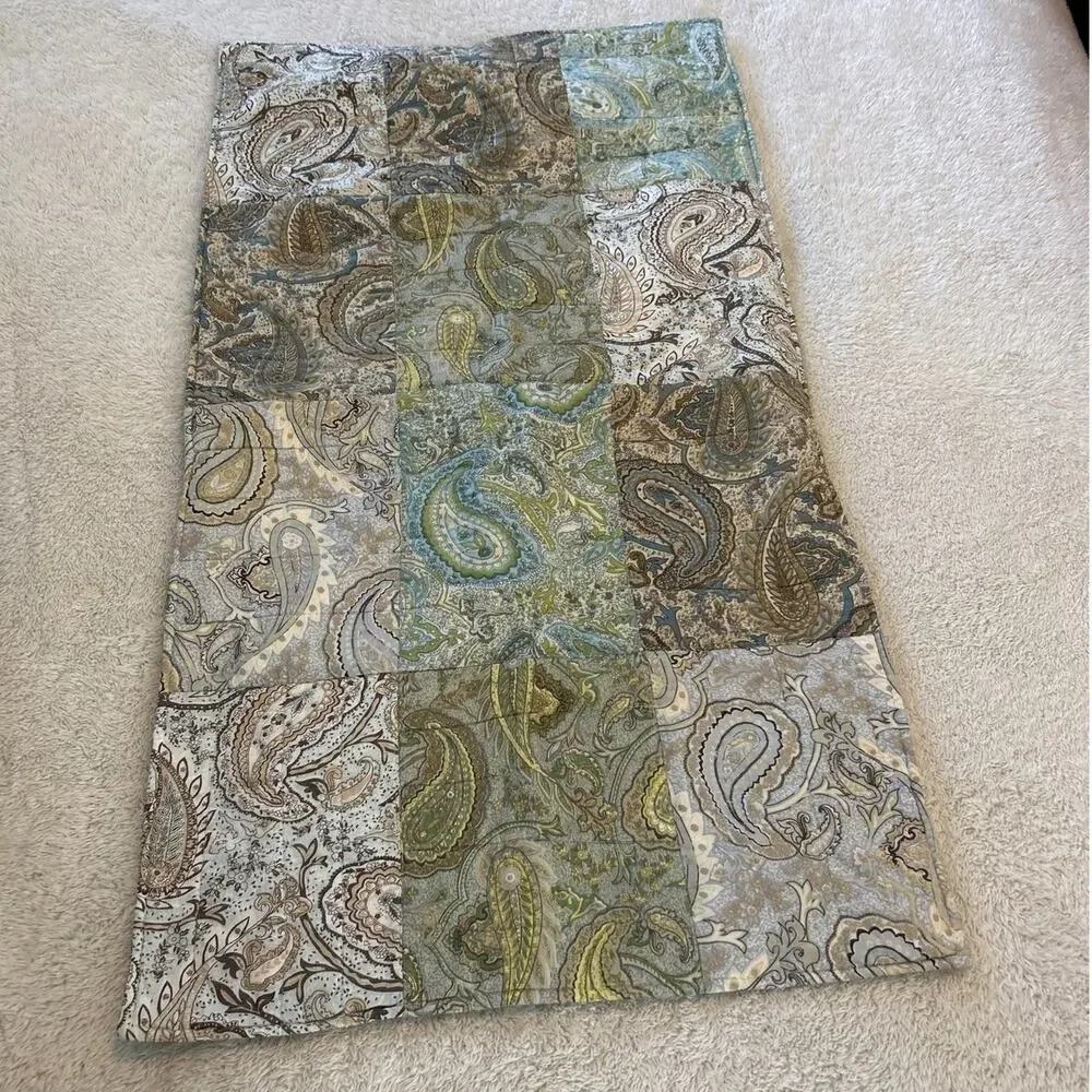 King Pillow Sham Blue Green Patchwork Paisley Cottagecore